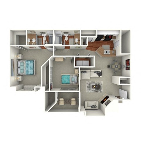 Floor plan for 2 beds, 2 baths, 1058 sqft